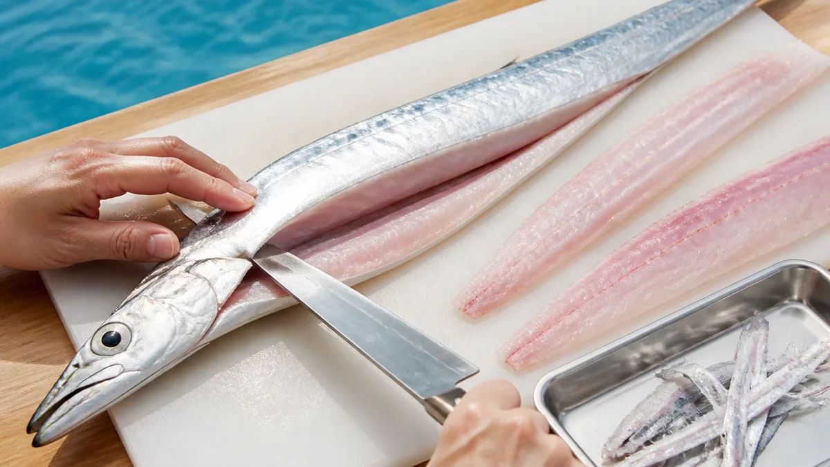 小骨をきれいに取る太刀魚の三枚おろし手順の解説画像