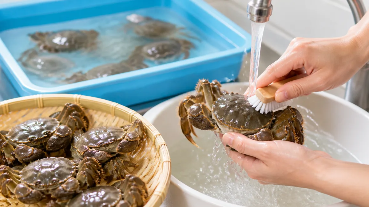モクズガニの下処理は「泥抜き→締め→洗い」の3ステップが基本の解説画像